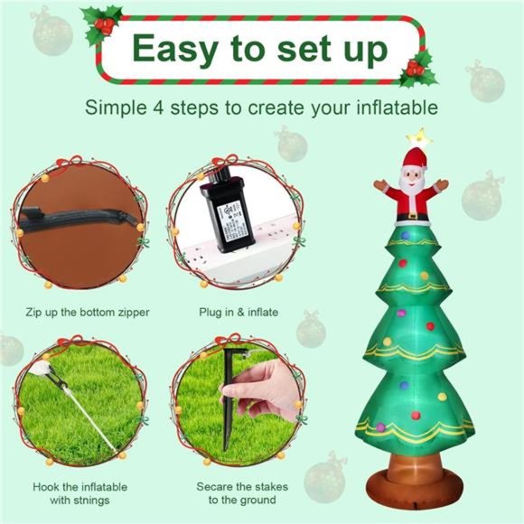 13ft Christmas Inflatable Outdoor Decor, Old Man Christmas Tree with LED Lights